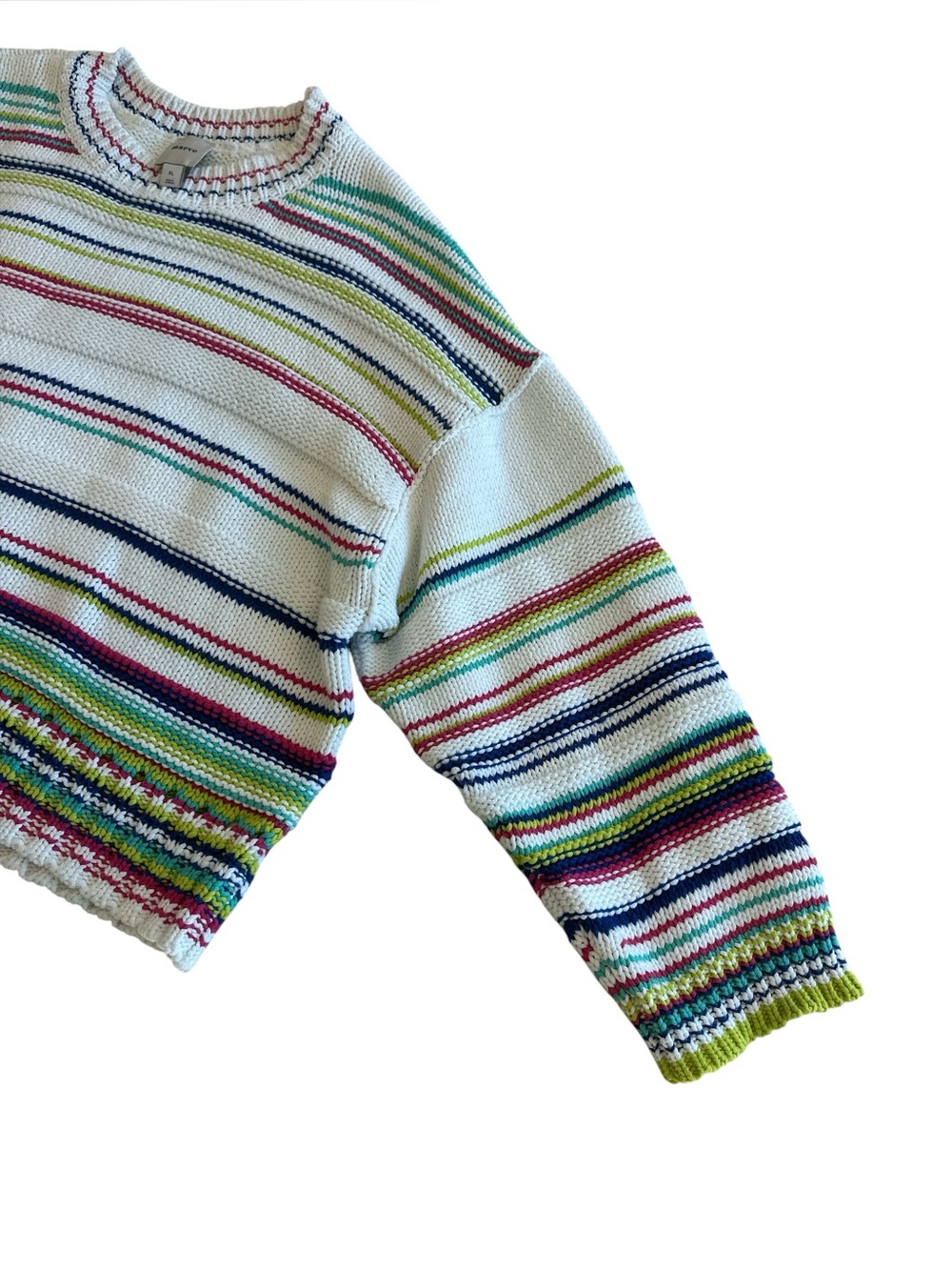 Anthropologie Maeve Multicolor Striped Crewneck Cable Knit Sweater - Picture 7 of 9